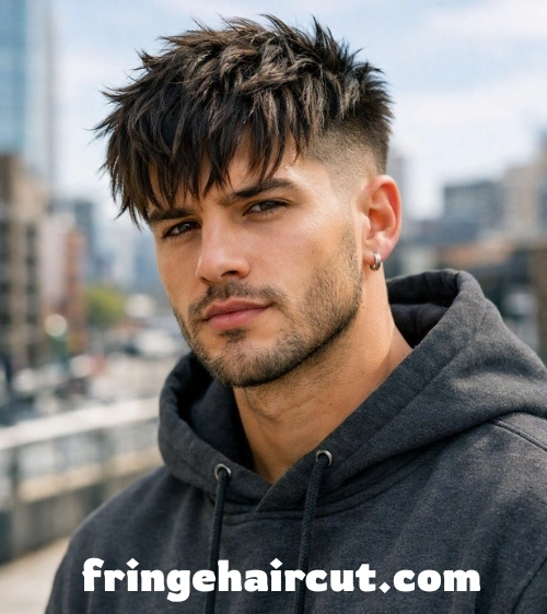 Fringe Haircut: Bold & Stylish Looks Men Will Love 20 Messy Fringe with Burst Fade