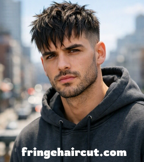 Fringe Haircut: Bold & Stylish Looks Men Will Love 13 Messy Fringe with Mid Fade